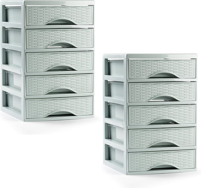 PlasticForte ladeblokje/bureau organizer - 2x - 5 lades - mintgroen - L18 x B21 x H28 cm