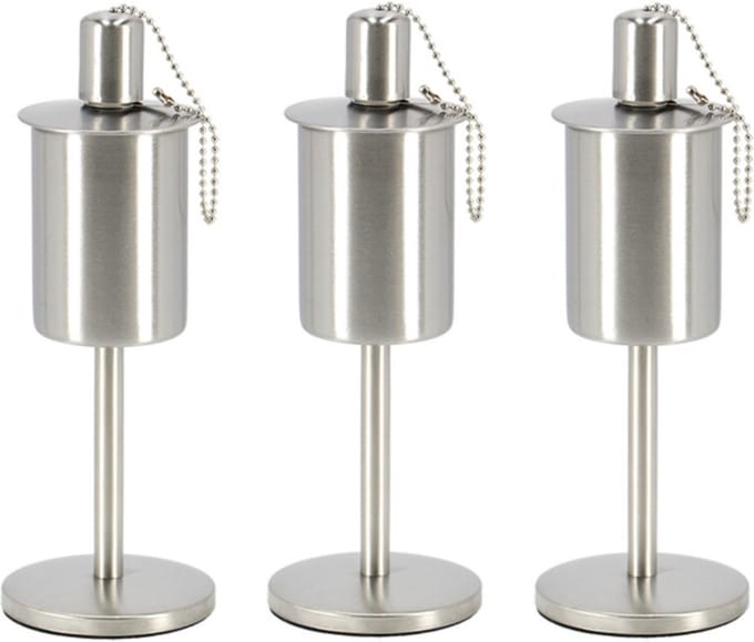 Fancy Flames RVS olie/tuinfakkel - 3x - 9.5 x 25 cm - op stabiele voet