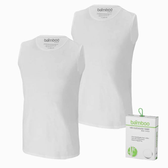 Apollo heren mouwloos shirts Bamboo - ronde hals - 2-pack - maat XL - wit