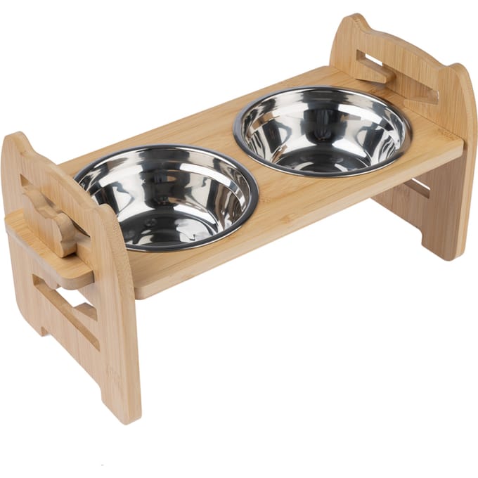 Modern Living dubbele kom met bamboestandaard Ubud 550ml, ca. 42x19x20cm hond