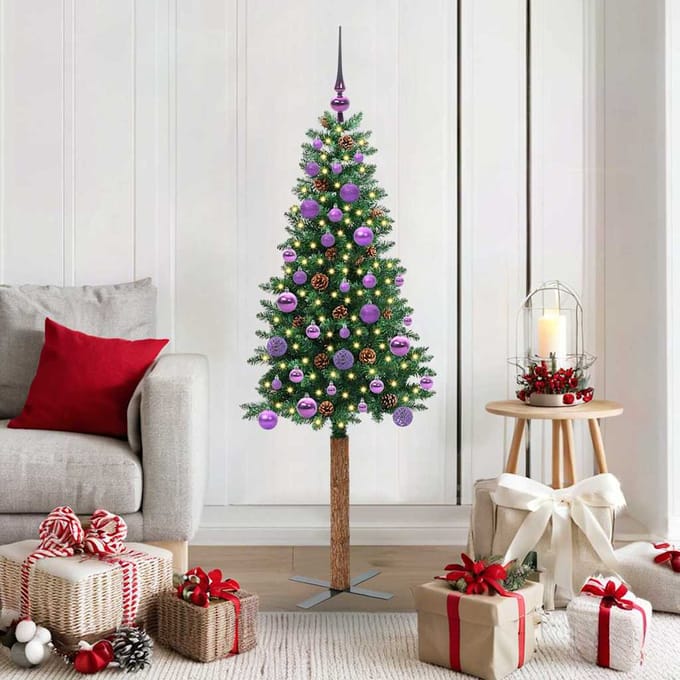 vidaXL - Slanke - Kerstboom - Groen - 150 - cm - PVC - en - massief - dennenhout