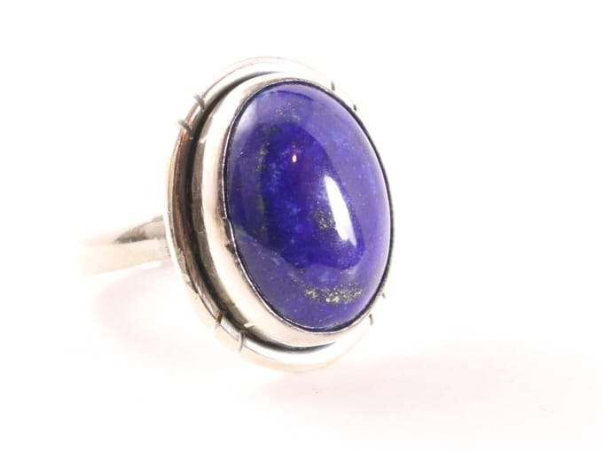 Ovale zilveren ring met lapis lazuli - maat 18.5