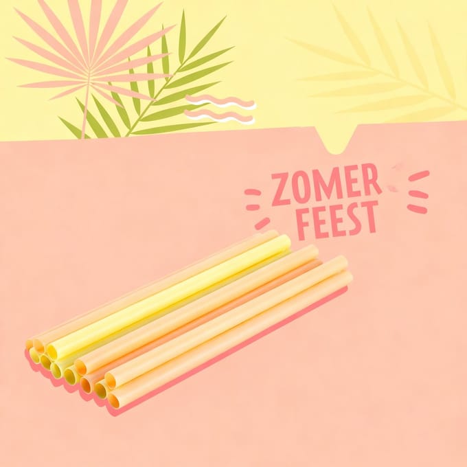 Set van 12 gekleurde plastic rietjes 20 cm Fackelmann Summer Party