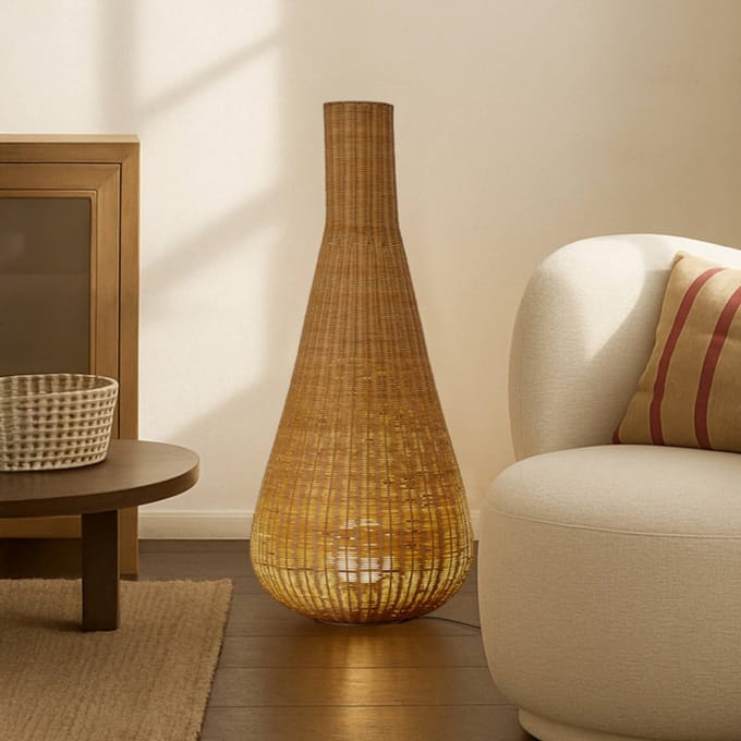 Lucande vloerlamp Takeo, rotan, hoogte 115 cm, E27