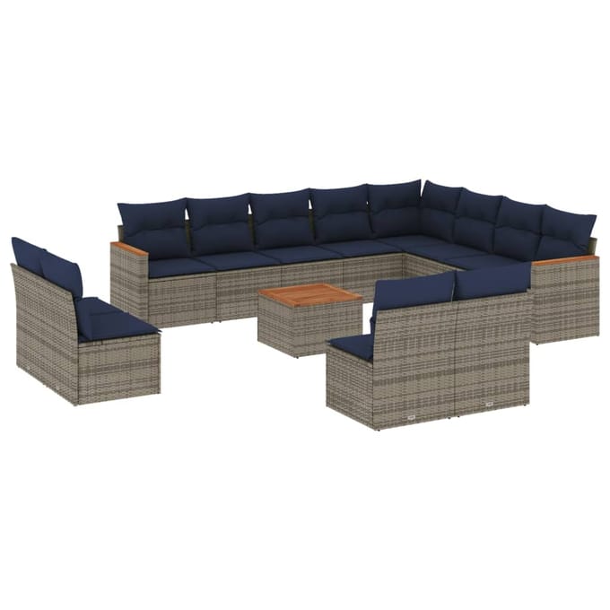 vidaXL - 13-delige - tuinbankset - met - kussens, - grijs - polyrotan
