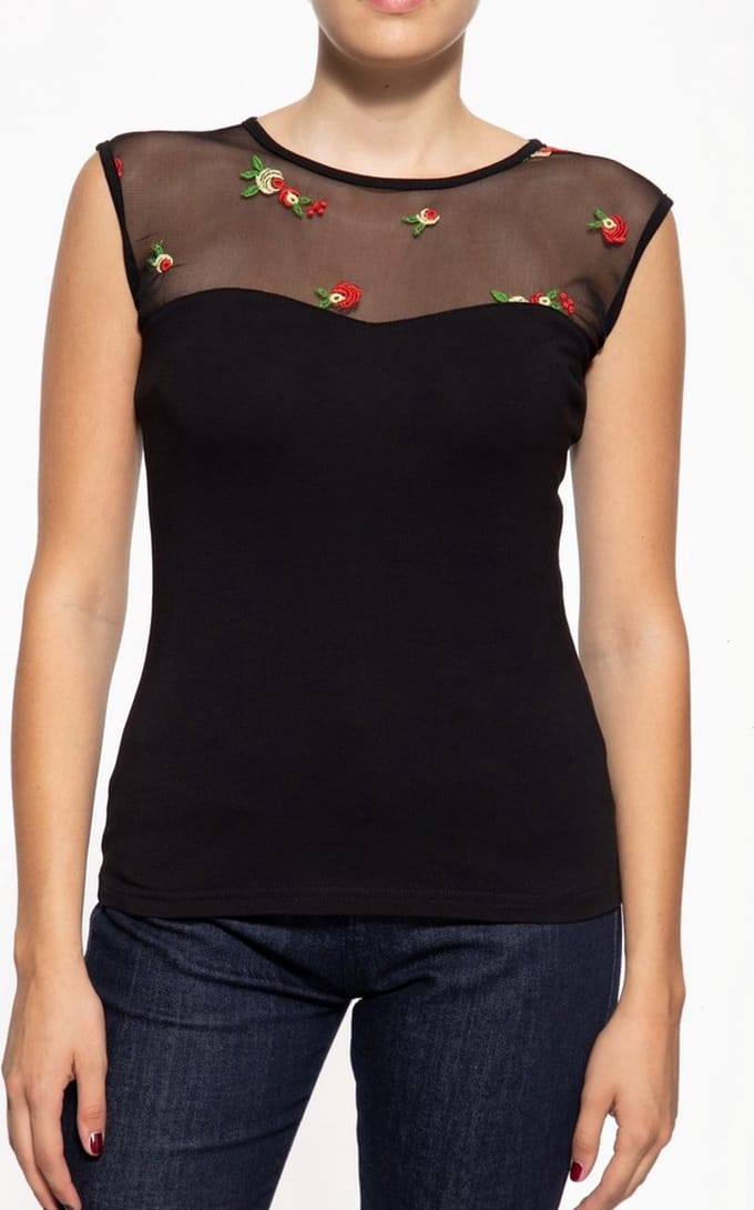 Queen Kerosin dames Roses mesh-top zwart