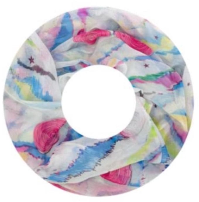 Dunne Colsjaal - Print - (25585#) - Ecru/Roze