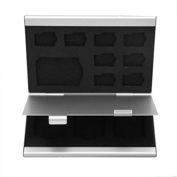 Micro SD + SD Card Case - 8 Micro SD en 4 SD Kaarten Opslag Case - Aluminium - 9.2 x 6 x 1 cm - Zilver