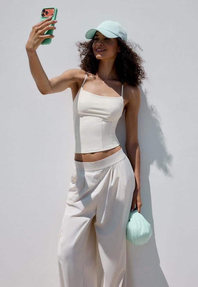 Stradivarius Top met korsetdetail  Ecru M