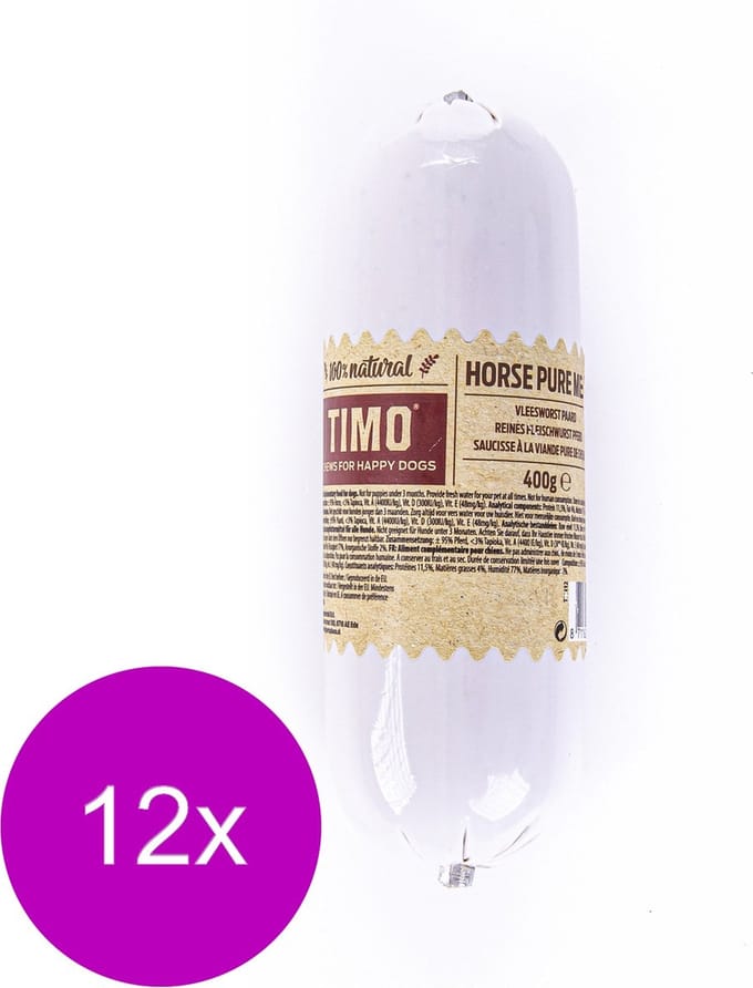Timo Vleesworst Paardenvlees - Hondensnacks - 12 x 400 g