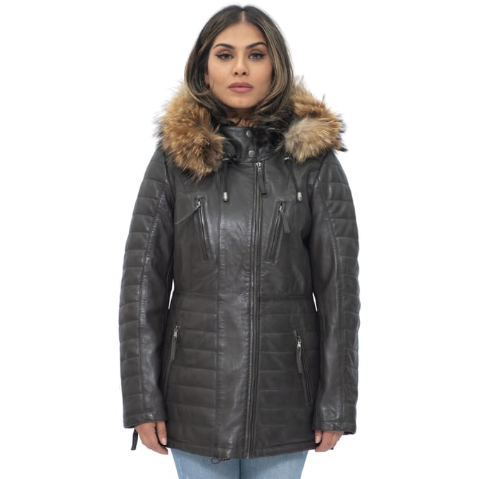 Dames gewatteerde leren parka jas-Curitiba