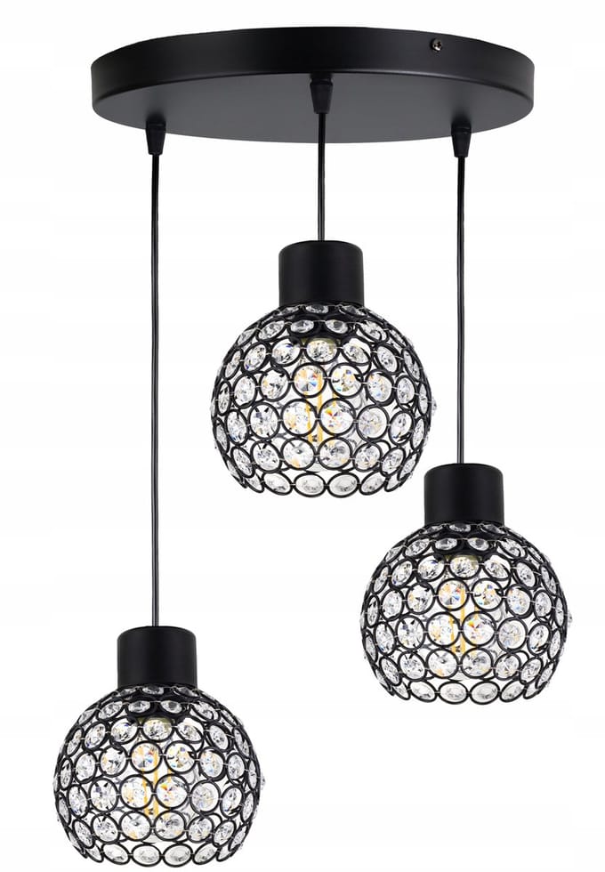 Hanglamp Kristal Zwart - Loft Stijl - 3xE27 - Max 100cm