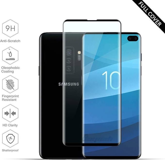 Ntech Screenprotector Geschikt voor Samsung Galaxy Plus Scratch-Proof / Shatter-proof Full cover Screenprotector / Tempered Glass Zwart