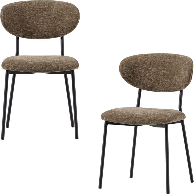 WOOOD Kjeld Eetkamerstoelen - Chenille Stof - Groen - Set van 2