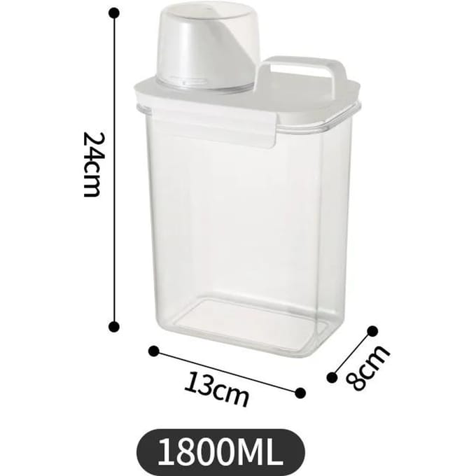 Wasmiddelcontainer Luchtdichte Dispenser met Maatbeker Transparante Opbergdoos voor Wasmiddel Rijst Granen Dispenser white