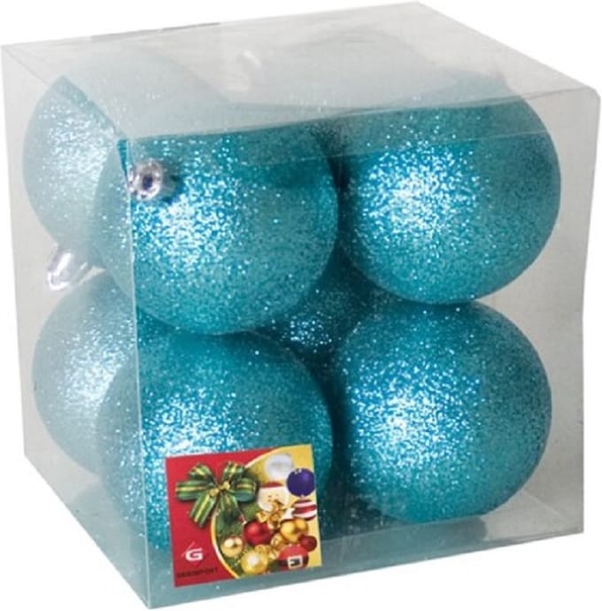 Gerimport Kerstballen - 8x st - ijsblauw - glitters - D7 cm - kunststof - kerstversiering