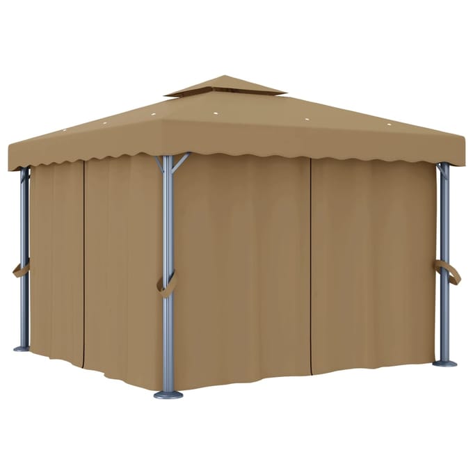 vidaXL - Prieel - met - gordijn - 3x3 - m - aluminium - taupe