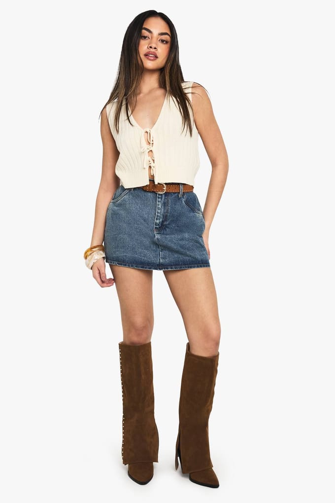 boohoo Dames Gebreide vest met vetersluitingdetail | Cream | Maat: Small