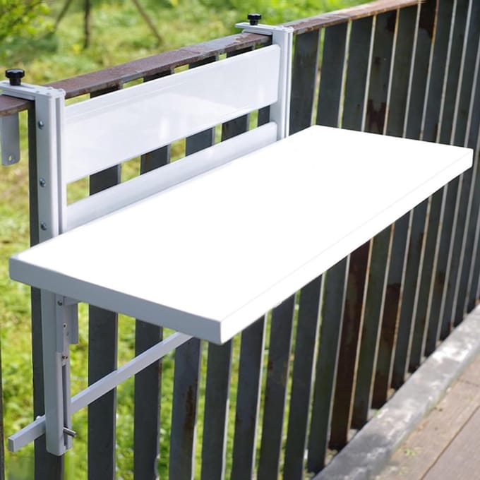 Hangtafel Balkon - Klaptafel Buiten - Genieten van Uitzicht - In Hoogte Verstelbaar - 60x30cm - Wit