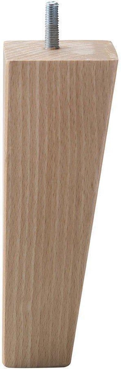 FLE - Meubelpoot vierkant 6 bij 6 cm en hoogte 17 cm van massief hout (M10)