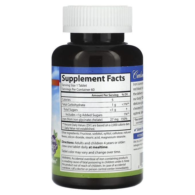 Kauwbaar IJzer, Natuurlijke Druif, 27mg, 60 Tabletten