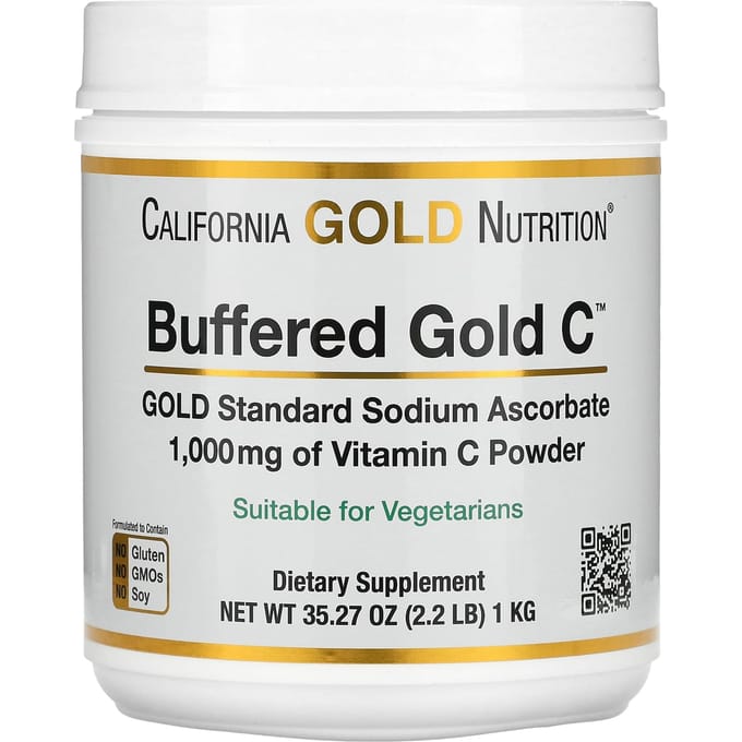 California Gold Nutrition, Buffered Gold C, poudre de vitamine C non acide, ascorbate de sodium, 2,2 lb (1 kg)