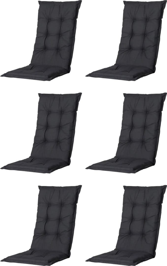 Madison - Tuinkussen - Universeel - Lage Rug - 6 st. - Basic Black - 105x46cm - Zwart - Tuinstoelkussens - Standenstoel