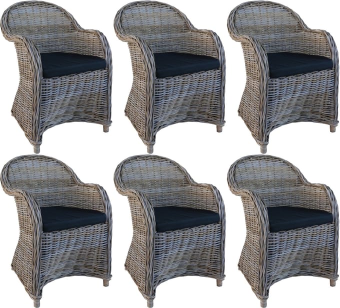Decomeubel - Rotan Stoel Kubu Grey met zwart Kussen - set van 6 stoelen