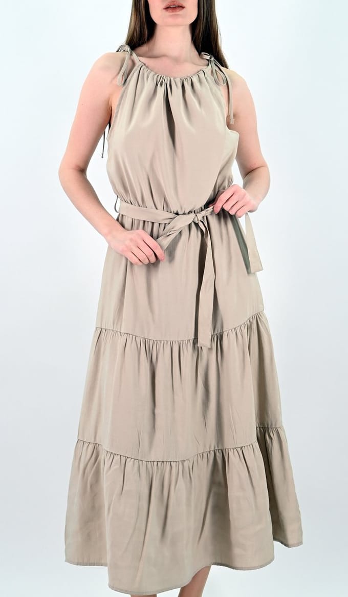 YesMooi - Gelaagde Midi Jurk - Zomerjurk - Beige - M (38)