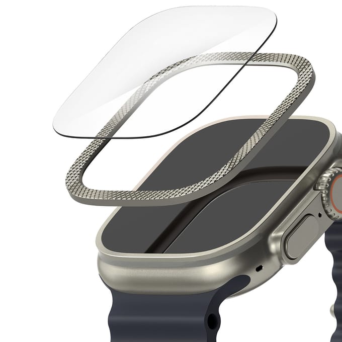 Ringke Bezel Styling + Screenprotector voor de Apple Watch Ultra - 49 mm - Knurling Titanium