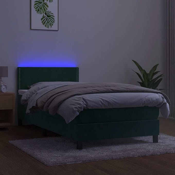 vidaXL - Boxspring - met - matras - en - LED - fluweel - donkergroen - 80x200 - cm