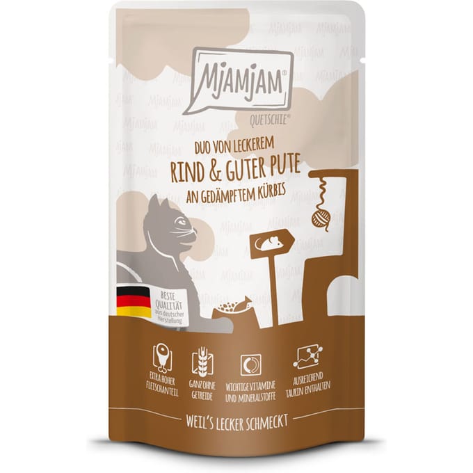 12x125g MjAMjAM Quetschie Rund & Kalkoen nat kattenvoer