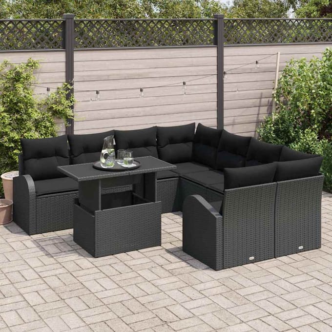 vidaXL - Tuinbank - Set - 9 - st - Zwart - [Synthetisch]: - Poly - Riet