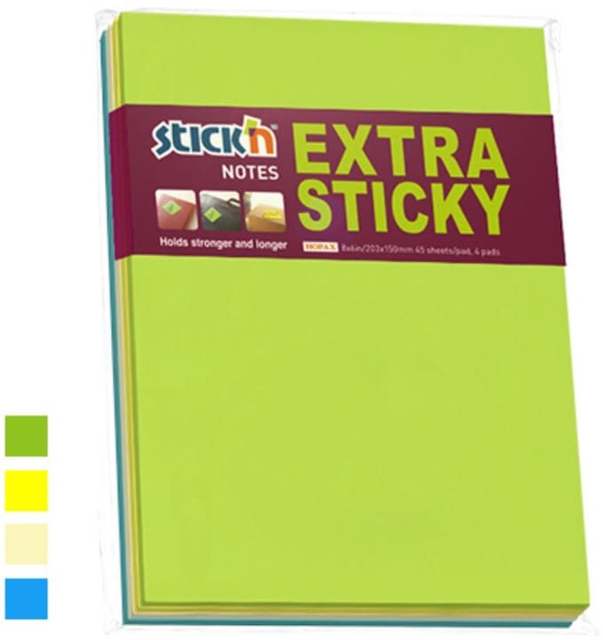 Stick'n Big Note - extra sticky notes - 203 x 152mm - 4 memoblokken á 45 zelfklevende meeting notes