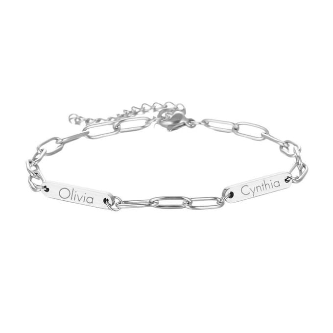 Schakelarmband met 2 Namen Zilver