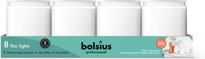 Bolsius - Starlight - Wit - Kaarsen in Glas - 8 Stuks - 50 Branduren