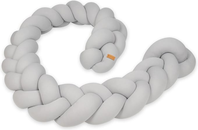 Bedomranding - bumper kussen - bedslang vlechtkussen - 3,5 meter - grijs
