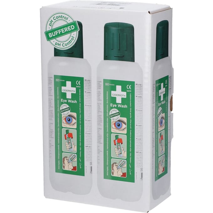 Oogdouchefles Cederroth, 2 x 500 ml, geïntegreerde oogschelp, stofkap, houdbaarheid 4,5 jaar