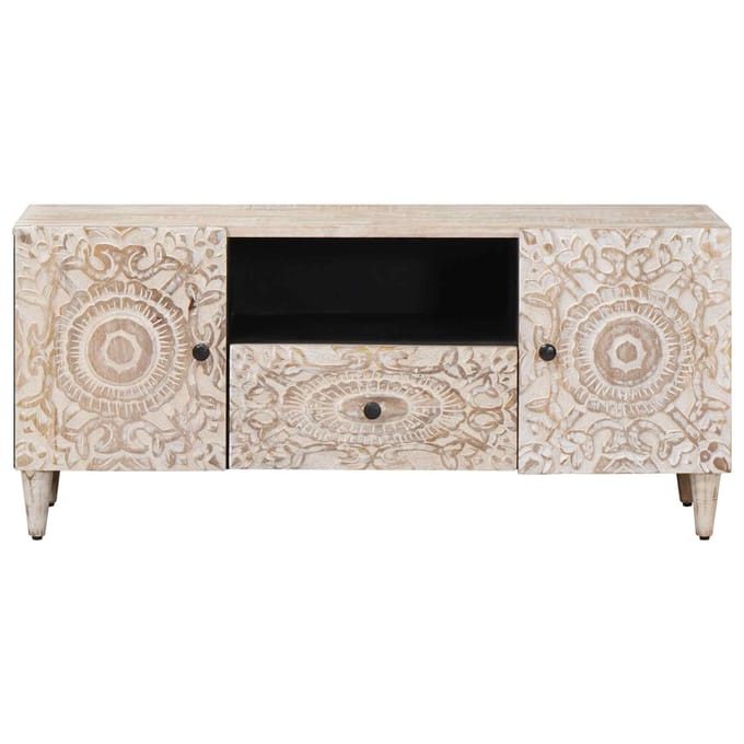 vidaXL - TV - Kast - Wit - 105 - x - 33,5 - x - 46 - cm - Massief - Mango - Hout