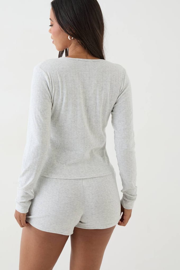 Dames Dsgn Studio Pointelle Top Met Lange Mouwen En Knoopsluiting | Asgrijs | Maat: Medium