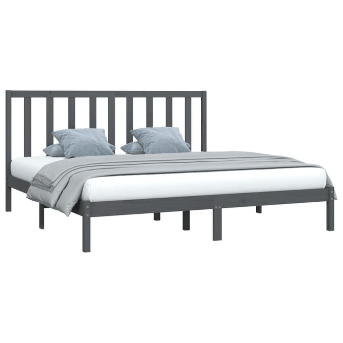vidaXL - Bedframe - massief - grenenhout - grijs - 200x200 - cm