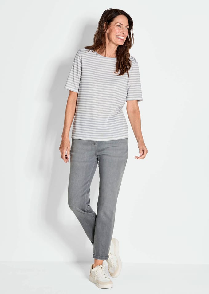 Gestreept shirt van viscose-jersey - grijs / wit / gestreept - Gr. 54 van Goldner Fashion