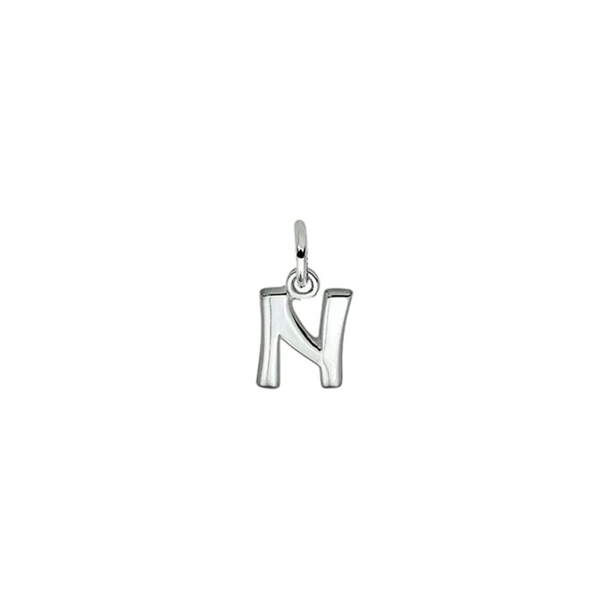 Zilver Gerhodineerde Hanger letter N 1330011