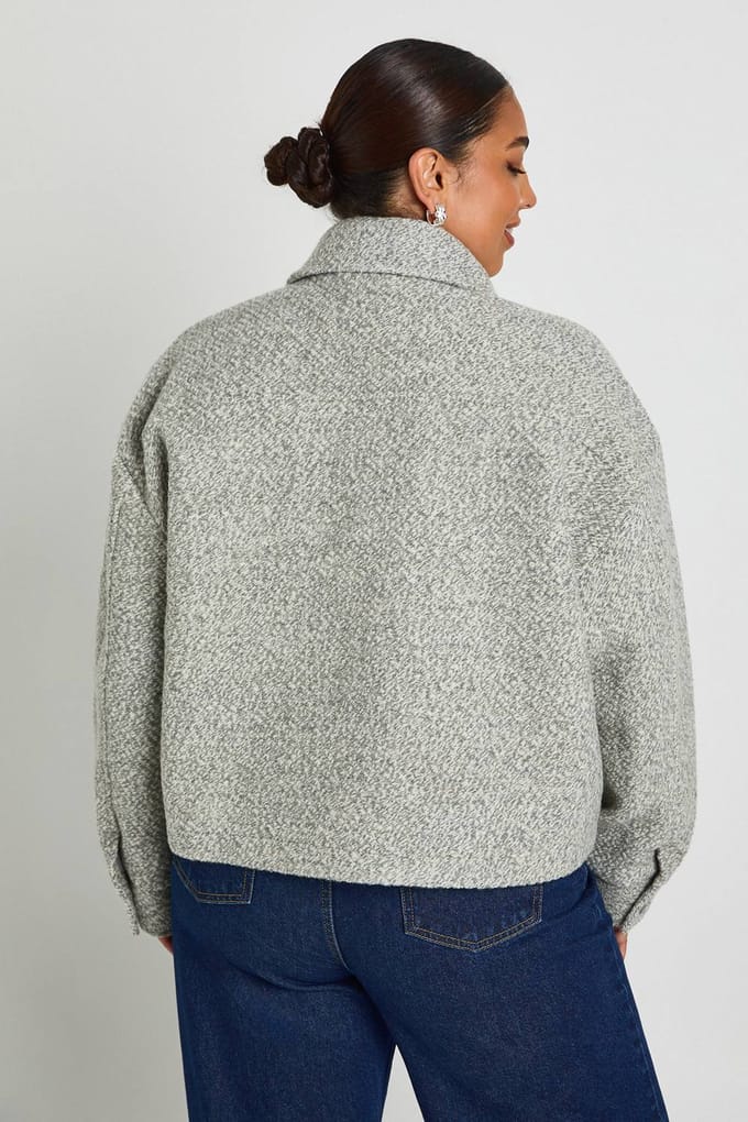 boohoo Dames Plus Kraagjas met Boucle-wol-look Jacket | Grey | Maat: 20