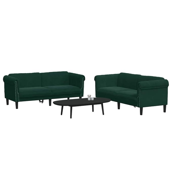 vidaXL - 3-delige - Loungeset - fluweel - donkergroen