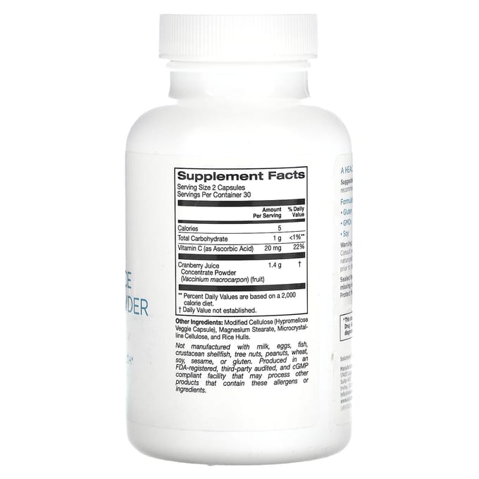 Solumeve, jus concentré de canneberge plus vitamine C, 60 capsules végétales