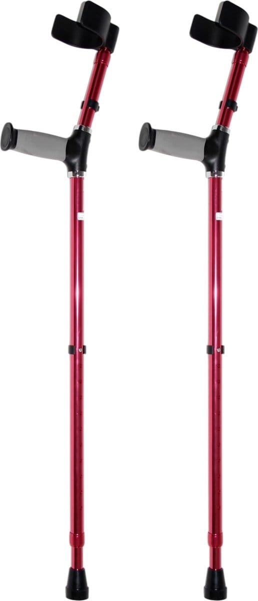 Premis - Elleboogkrukken - Standaard Softgrip - Verstelbaar 75-100 cm - Paar - Open Manchet - Rood