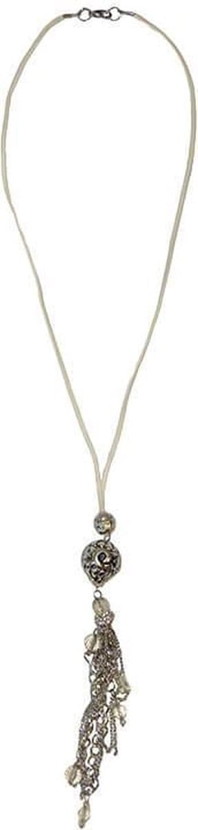 Lange Suède Ketting met Ibiza Stijl Hanger Beige