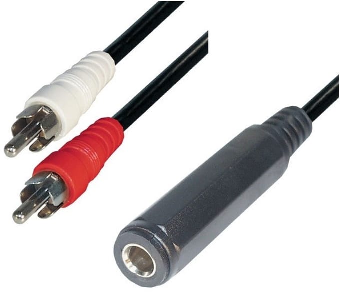 Tulp stereo (m) - 6,35mm Jack (v) audio adapter kabel - 0,20 meter