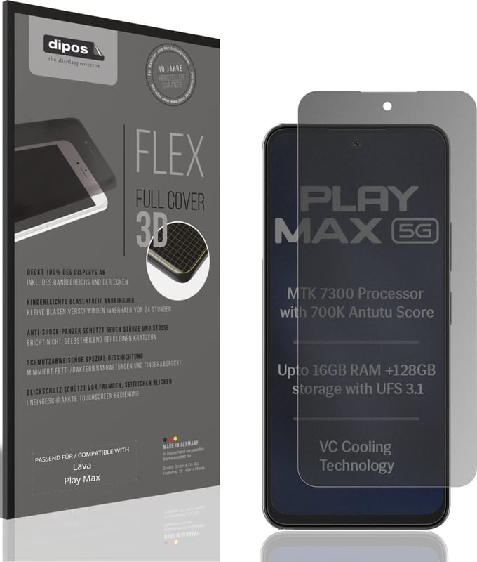 dipos FLEX – Matte Privacy Screenprotector geschikt voor Lava Play Max | Volledige Schermbescherming | Case-Friendly
